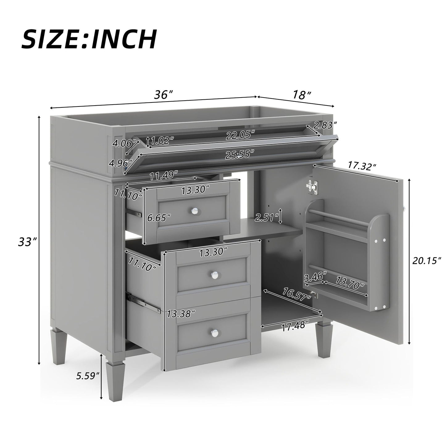 Solid Wood Bathroom Vanity and Two Drawers