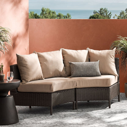 Pt Limon Modern Outdoor Single Sofa beige cushions on dark wicker frame in patio setting on Tampa Home & Garden Store