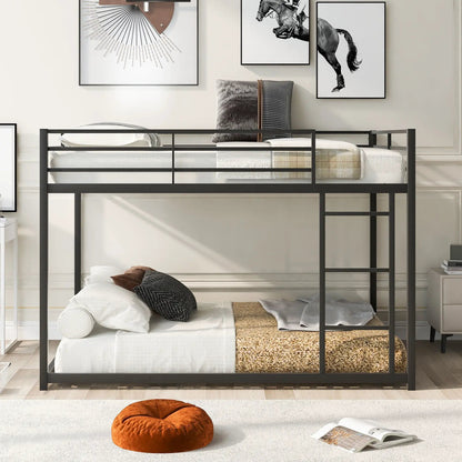 Metal bunk bed with ladder in black metal frame, low bunk design by Unique Piece Furniture on Tampa Home & Garden Store
