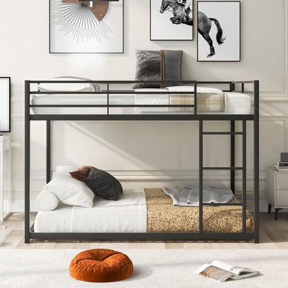 Metal bunk bed low with ladder by HouseOfZazla in dark gray finish, twin over twin bedding on Tampa Home & Garden Store