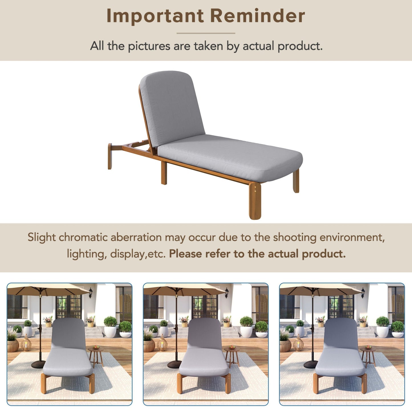 Outdoor Chaise Lounge with adjustable backrest gray cushion by HouseOfZazla on Tampa Home & Garden Store