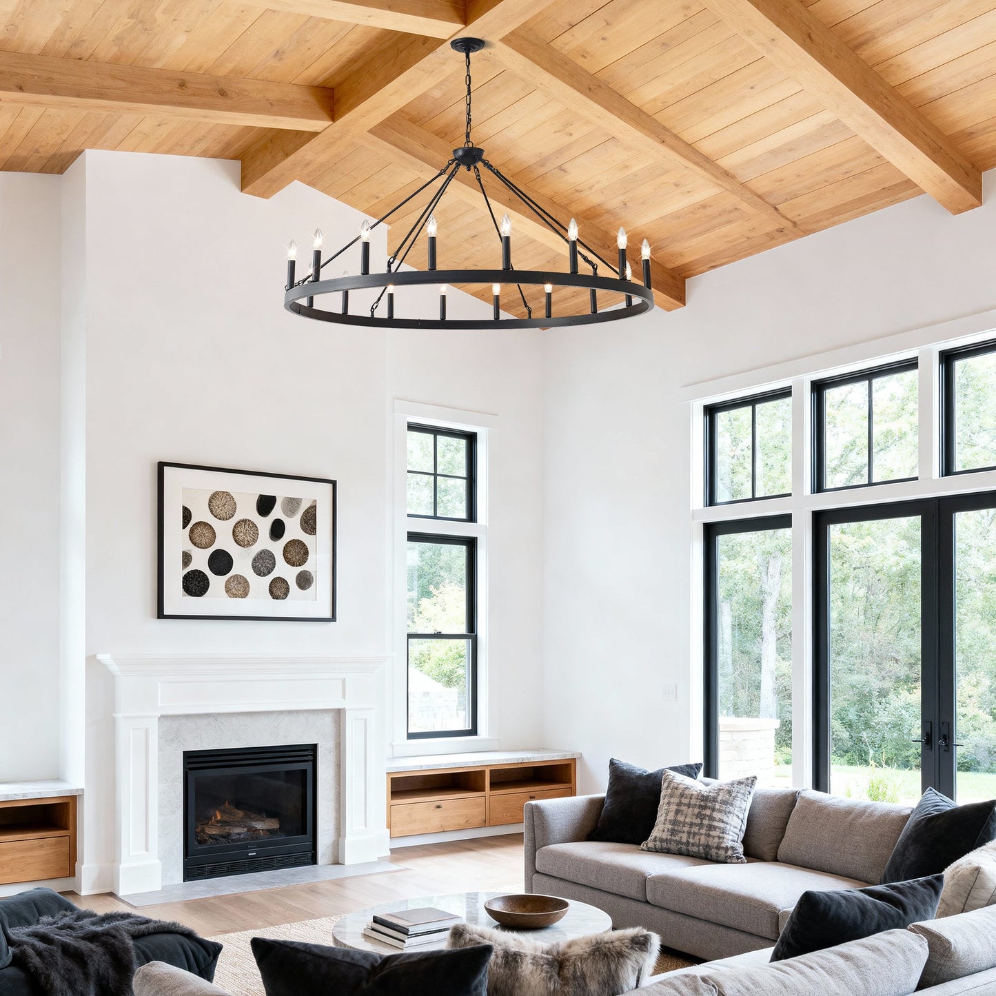 Wagon wheel chandelier 53.15in matte black with 18 lights by HouseOfZazla on Tampa Home & Garden Store