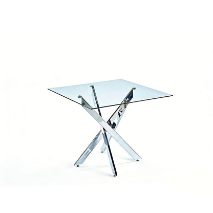 Dining table with tempered glass top and chrome cross legs HouseOfZazla on Tampa Home & Garden Store