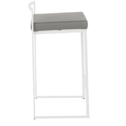 Fuji counter stool set with gray cushion on white metal frame by Unique Piece Furniture on Tampa Home & Garden Store