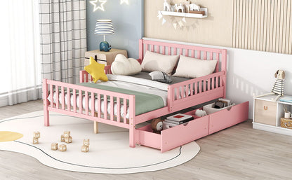Pink wooden platform bed with guardrails on both sides and 2 storage drawers HouseOfZazla on Tampa Home & Garden Store