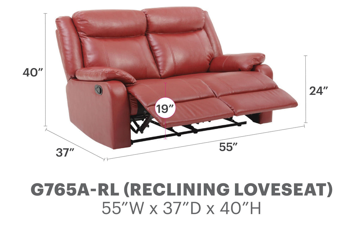 Reclining loveseat with red PU upholstery by HouseOfZazla 55W x 37D x 40H on Tampa Home & Garden Store