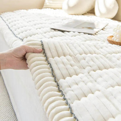 Simple Modern Non-slip Autumn Winter Plush Cushion cream plush with navy piping FLIPSTYLEZLLC on Tampa Home & Garden Store