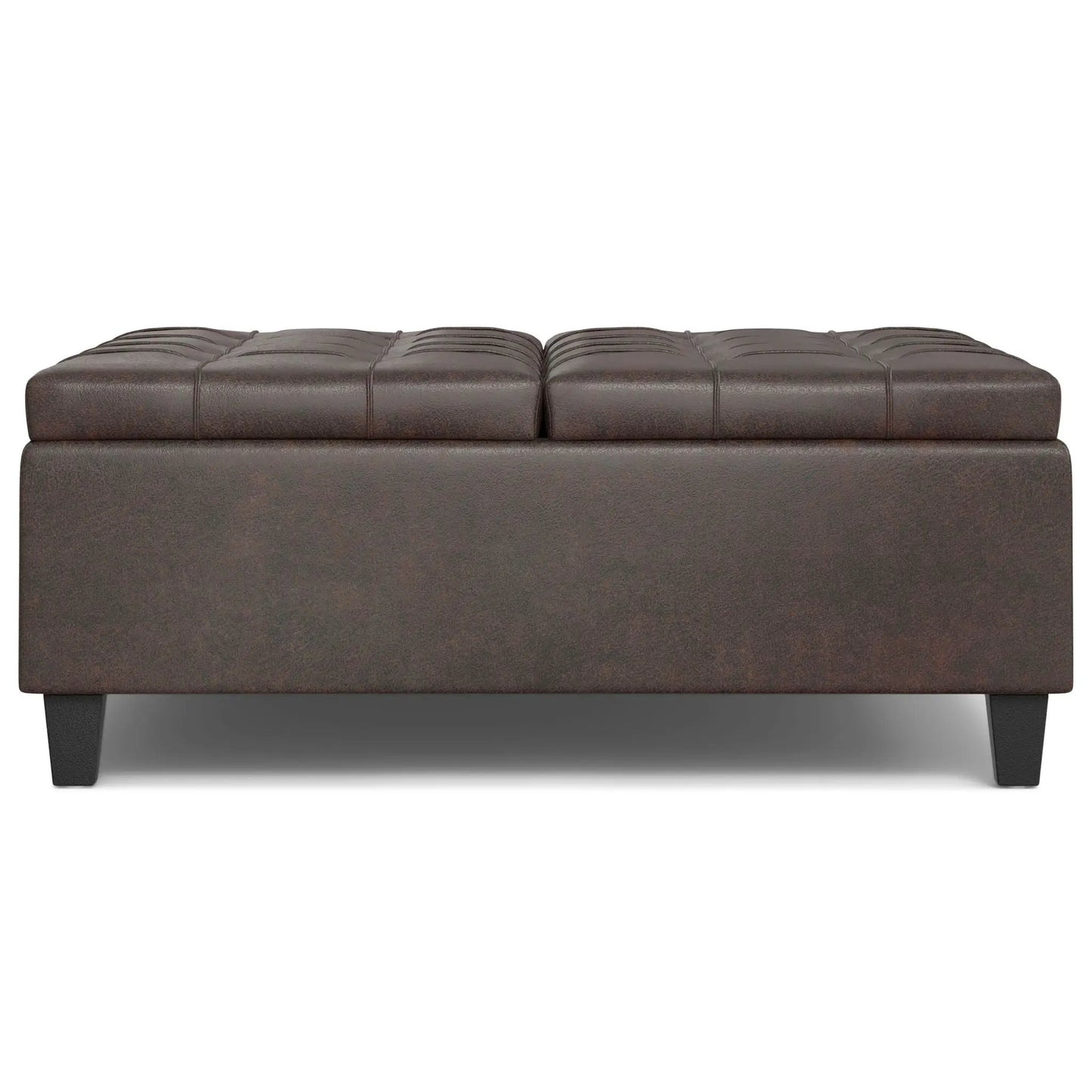 Harrison large coffee table storage ottoman brown leather tufted top with dark legs on Tampa Home & Garden Store