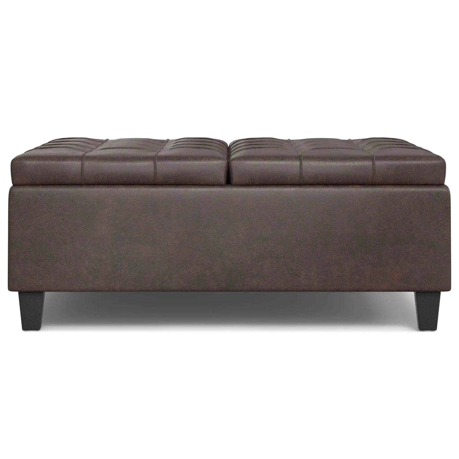 Harrison large coffee table storage ottoman brown leather tufted top with dark legs on Tampa Home & Garden Store