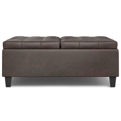 Harrison large coffee table storage ottoman brown leather tufted top with dark legs on Tampa Home & Garden Store