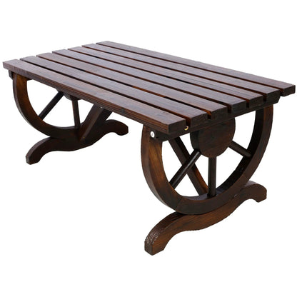 Rustic Wooden Bench with Wagon Wheel Legs Garden
