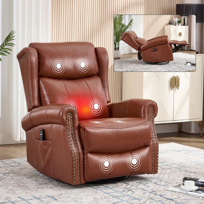 Heat massage manual recliner chair in brown leather with rocker and swivel on Tampa Home & Garden Store
