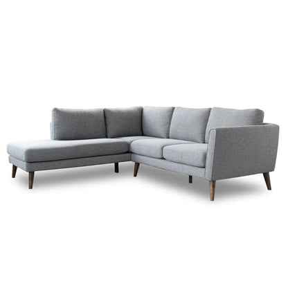 Benson sectional sofa with chaise in gray fabric, tapered wood legs on Tampa Home & Garden Store