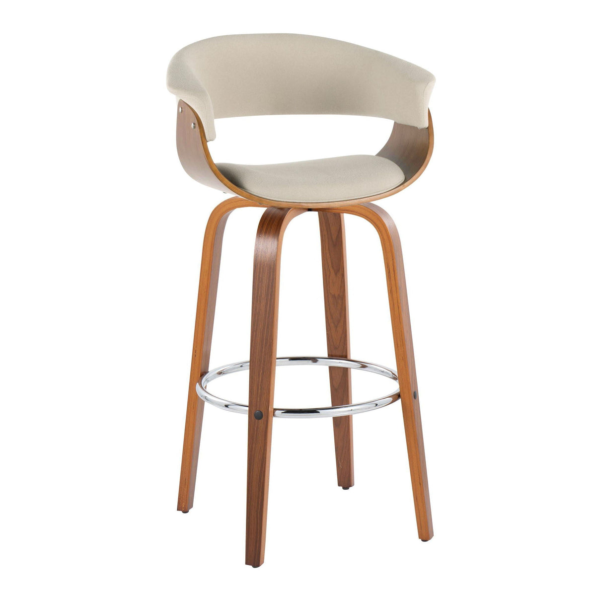 Barstool set of 2 Vintage Mod fixed-height midcentury with beige upholstery and curved wood legs on Tampa Home & Garden Store