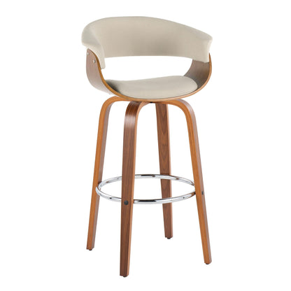 Barstool set of 2 Vintage Mod fixed-height midcentury with beige upholstery and curved wood legs on Tampa Home & Garden Store