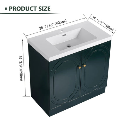 Contemporary freestanding bathroom vanity with resin sink and soft-close doors, dark teal on Tampa Home & Garden Store