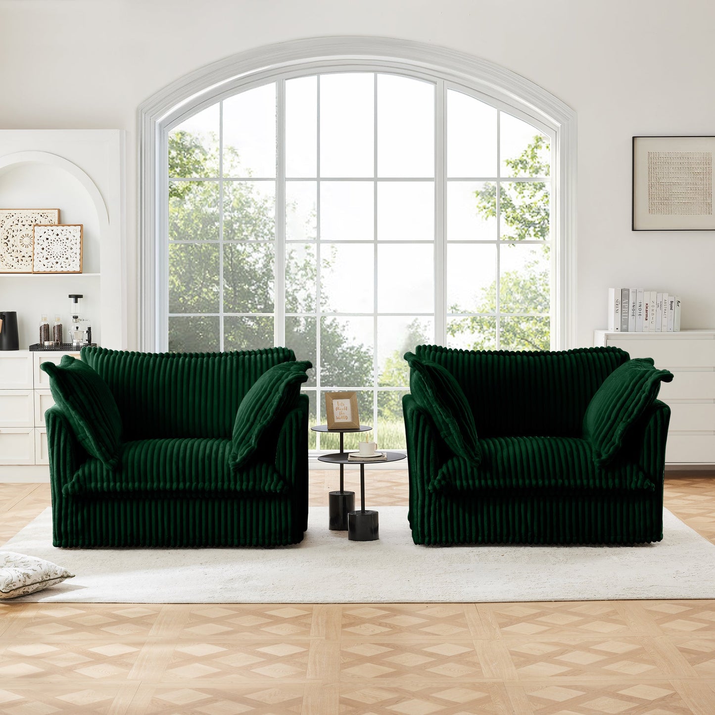 Set of 2 slipcovered armchairs in emerald green velvet with deep ribbed texture on Tampa Home & Garden Store