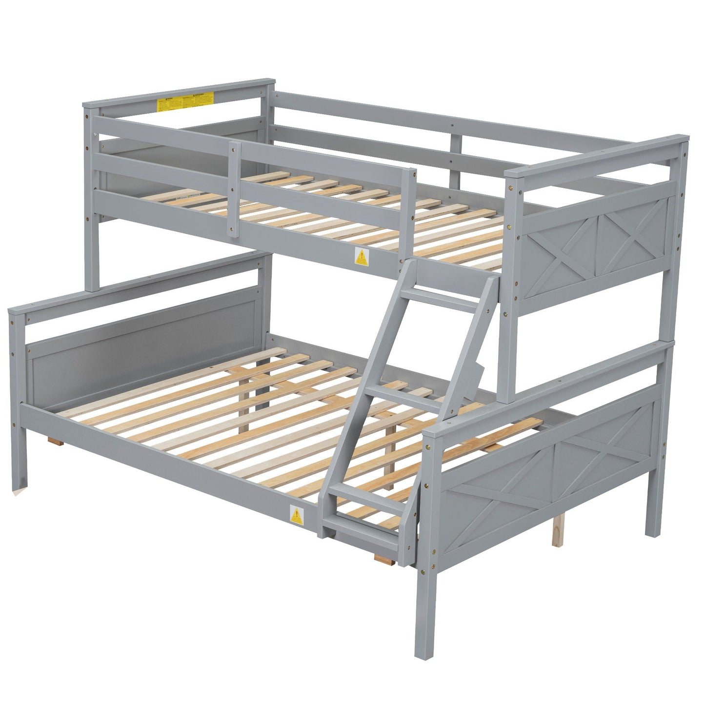 Bunk bed with ladder and safety guardrails, gray wooden frame by HouseOfZazla on Tampa Home & Garden Store