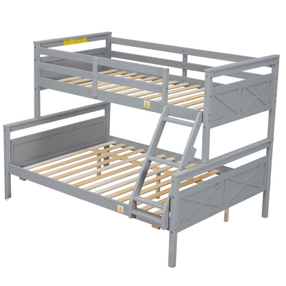 Bunk bed with ladder and safety guardrails, gray wooden frame by HouseOfZazla on Tampa Home & Garden Store