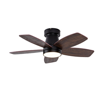 HouseOfZazla ceiling fan with lights and remote, 32 in low-profile flush-mount dark wood blades on Tampa Home & Garden Store