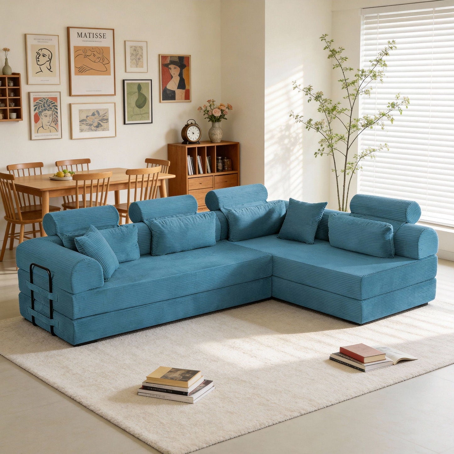 Modern L-Shape Modular Sectional Sofa blue corduroy by HouseOfZazla stationary unit on Tampa Home & Garden Store