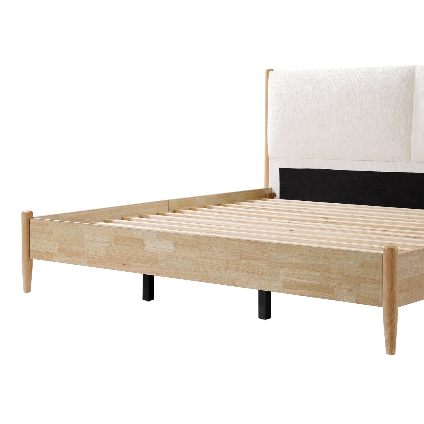 King Natural Wood Bed and Upholstered Headboard