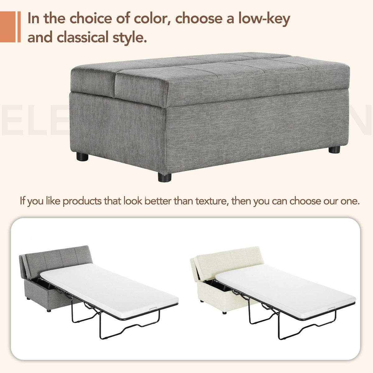 Twin size folding ottoman sleeper bed with mattress in grey fabric on Tampa Home & Garden Store