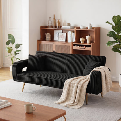 Minimalist Corduroy Sofa Bed and Pillows