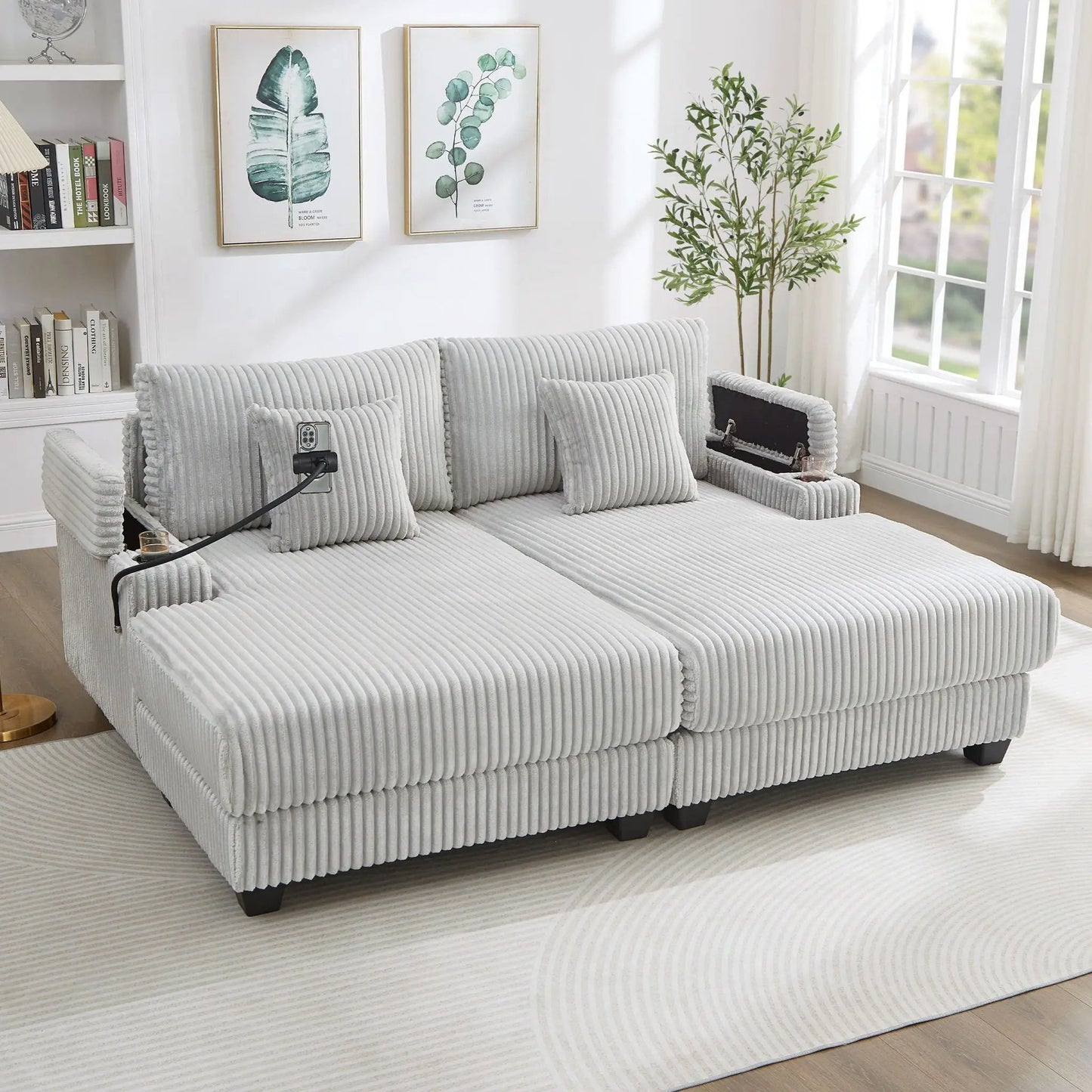 Modern gray corduroy chaise sofa with ribbed fabric sectional for living room on Tampa Home & Garden Store