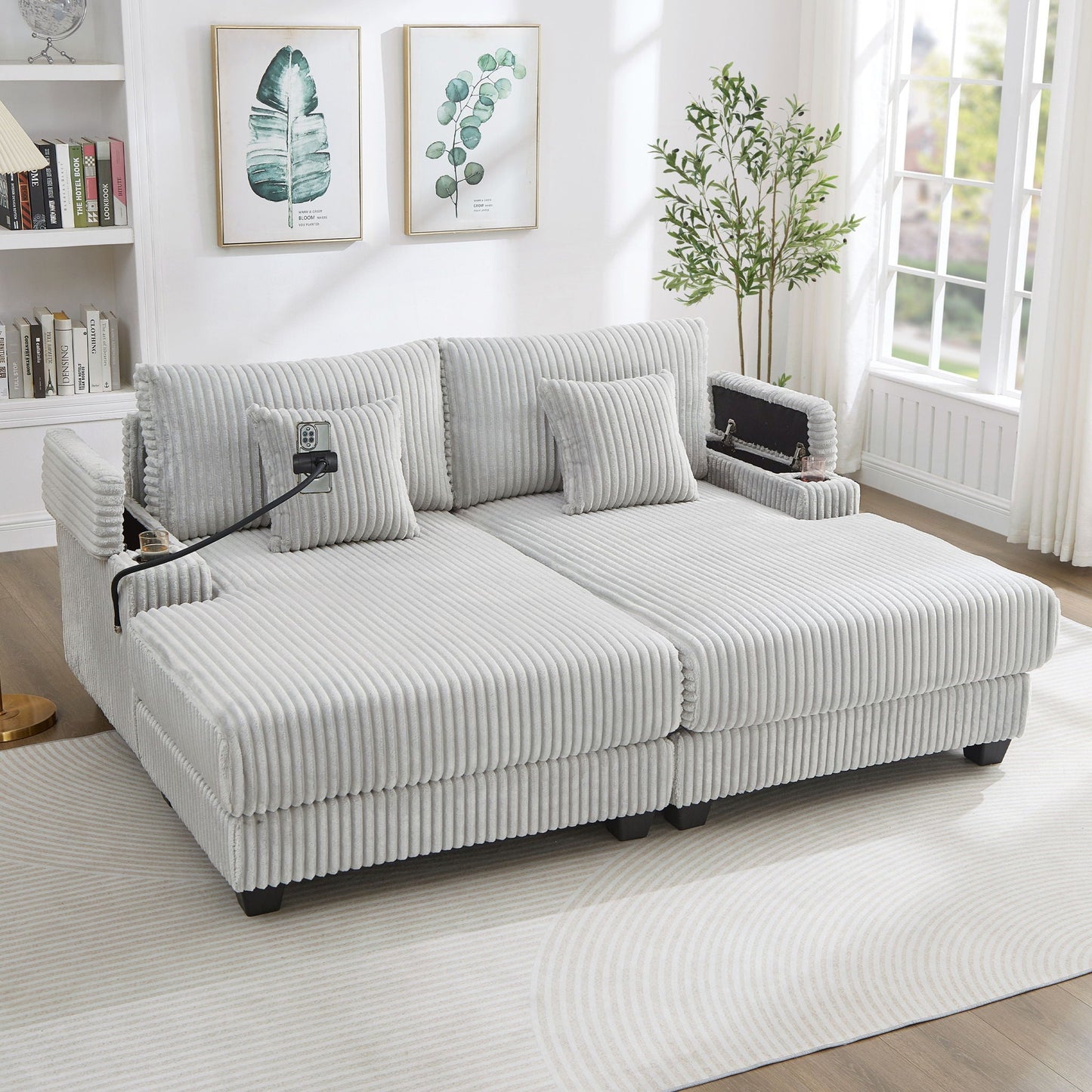Modern chaise sofa by HouseOfZazla in fabric with adjustable backrest and cup holders on Tampa Home & Garden Store