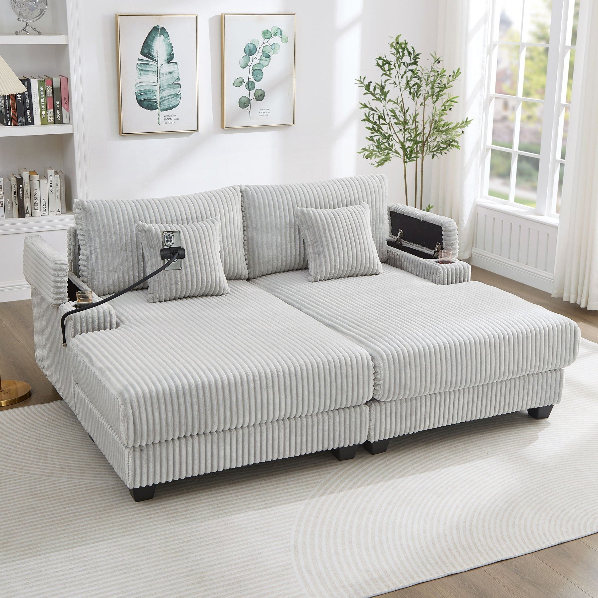 Modern chaise sofa by HouseOfZazla in fabric with adjustable backrest and cup holders on Tampa Home & Garden Store