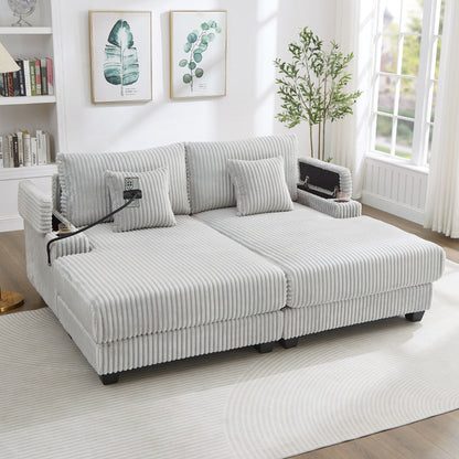 Modern chaise sofa by HouseOfZazla in fabric with adjustable backrest and cup holders on Tampa Home & Garden Store