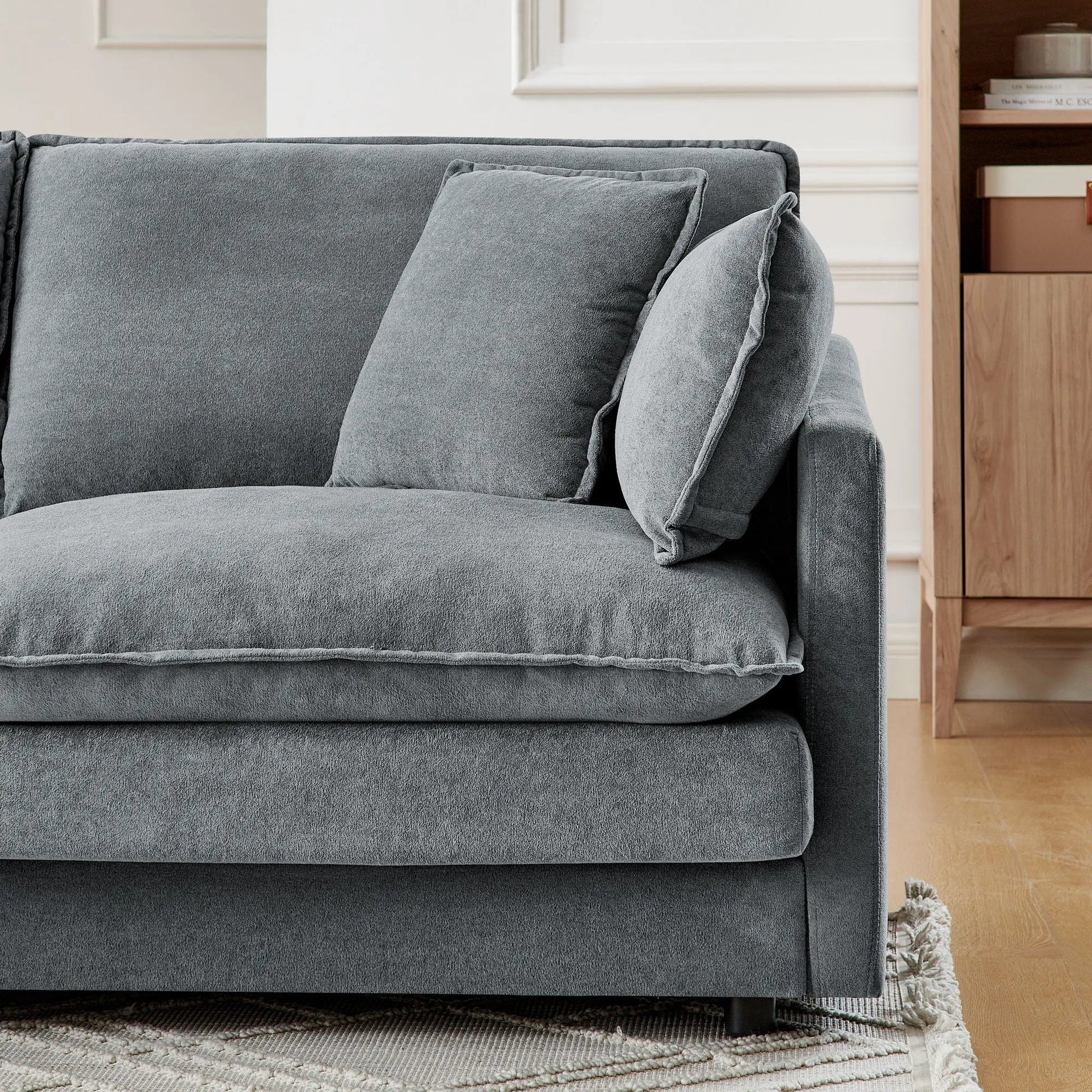 L-shaped sectional sofa in gray velvet with cushions, 2-piece set by Unique Piece Furniture on Tampa Home & Garden Store