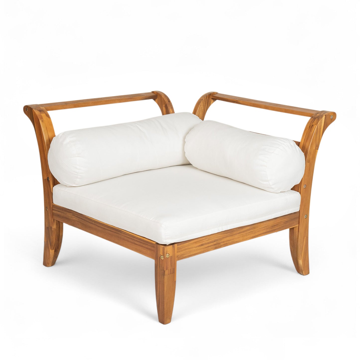 6-Piece Acacia Wood Outdoor Sectional with Daybed & Tea Table, finish, white cushions Tampa on Tampa Home & Garden Store