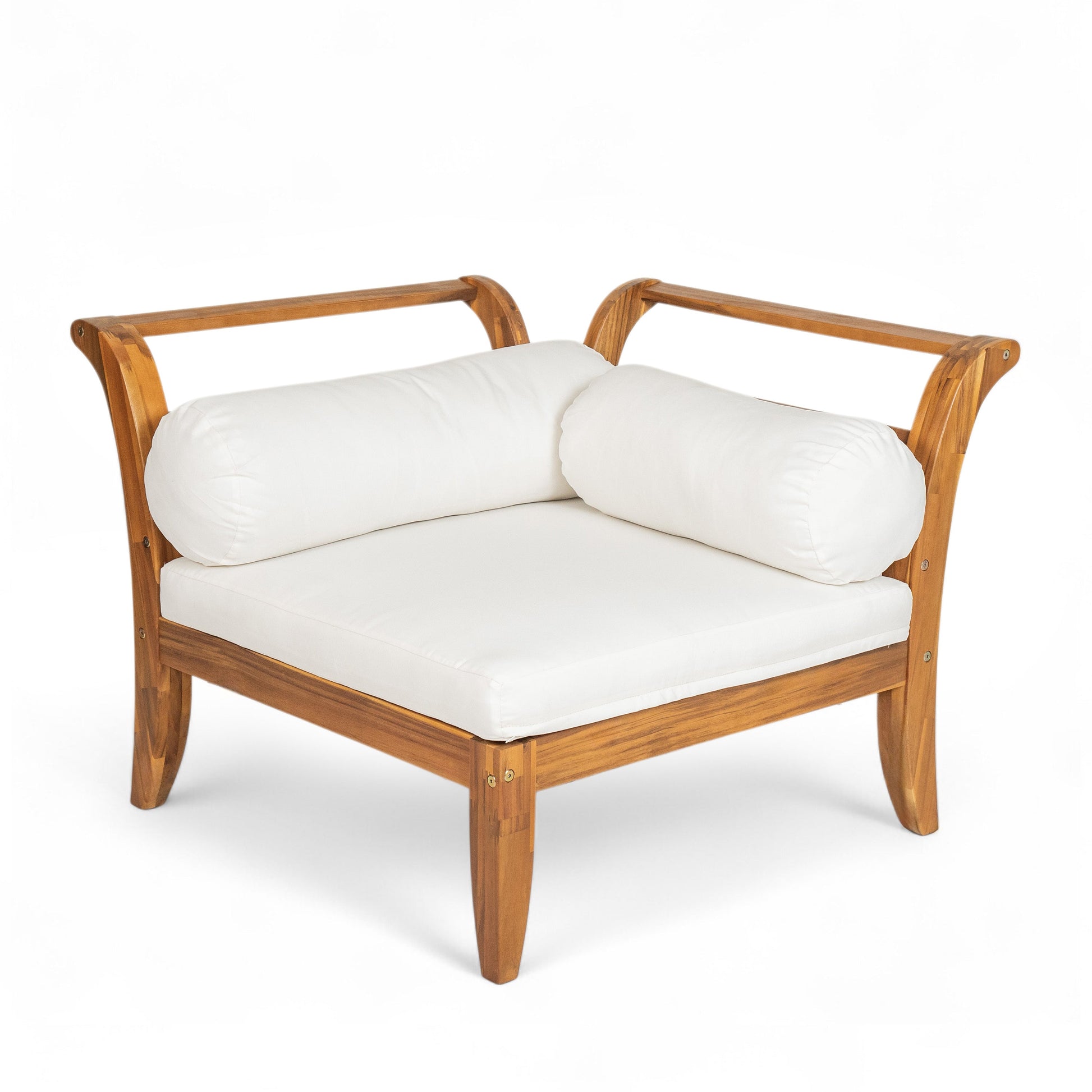 6-Piece Acacia Wood Outdoor Sectional with Daybed & Tea Table, finish, white cushions Tampa on Tampa Home & Garden Store