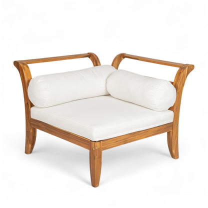 6-Piece Acacia Wood Outdoor Sectional with Daybed & Tea Table, finish, white cushions Tampa on Tampa Home & Garden Store