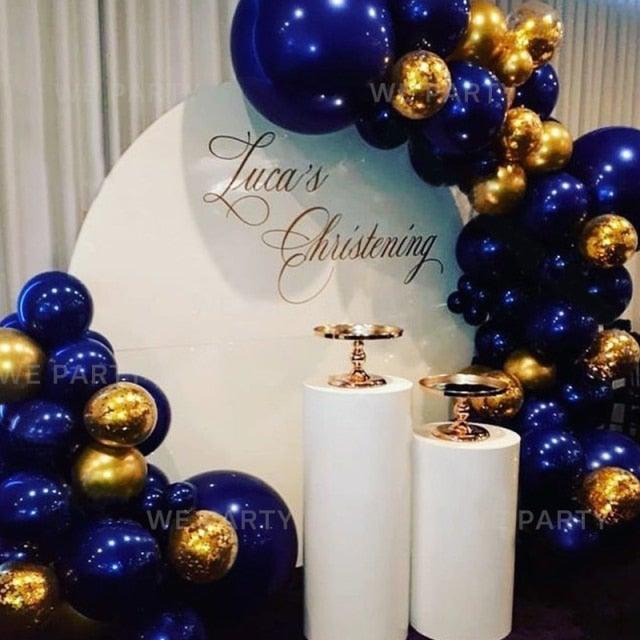 Balloon garland arch kit 85pc by Stevvex in navy blue and gold sequined balloons on Tampa Home & Garden Store