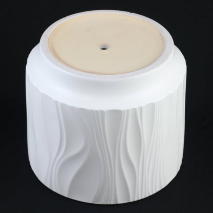3-Piece White Stoneware Planter Pot Set with Embossed Texture