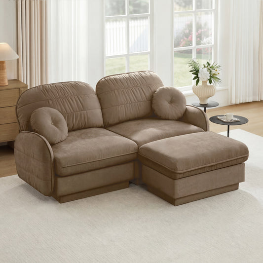 Chenille Cloud L-shaped loveseat sofa in taupe-beige upholstery by HouseOfZazla on Tampa Home & Garden Store