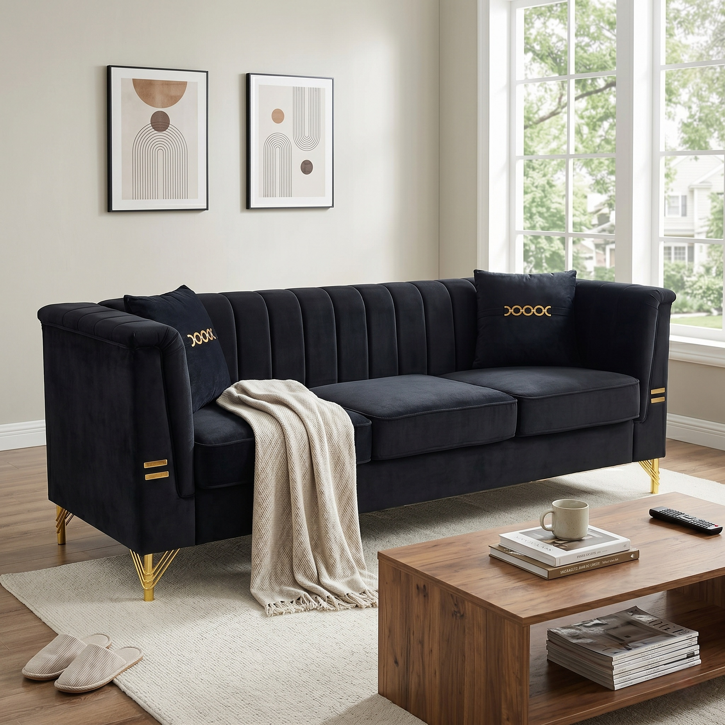 Modern Velvet Three Seater Sofa for Living Rooms