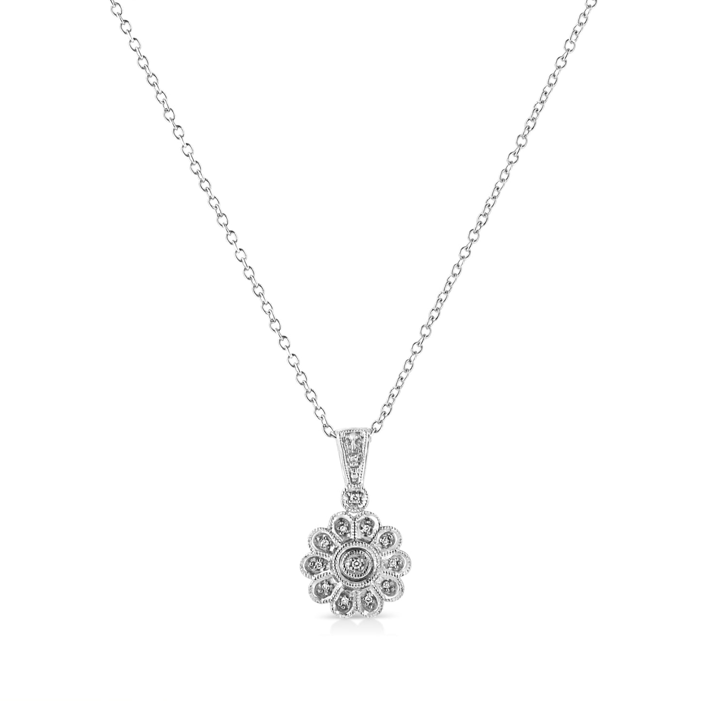 .925 Sterling Silver Diamond Accent Sunburst Milgrain 18in Pendant Necklace by Bids.com on Tampa Home & Garden Store