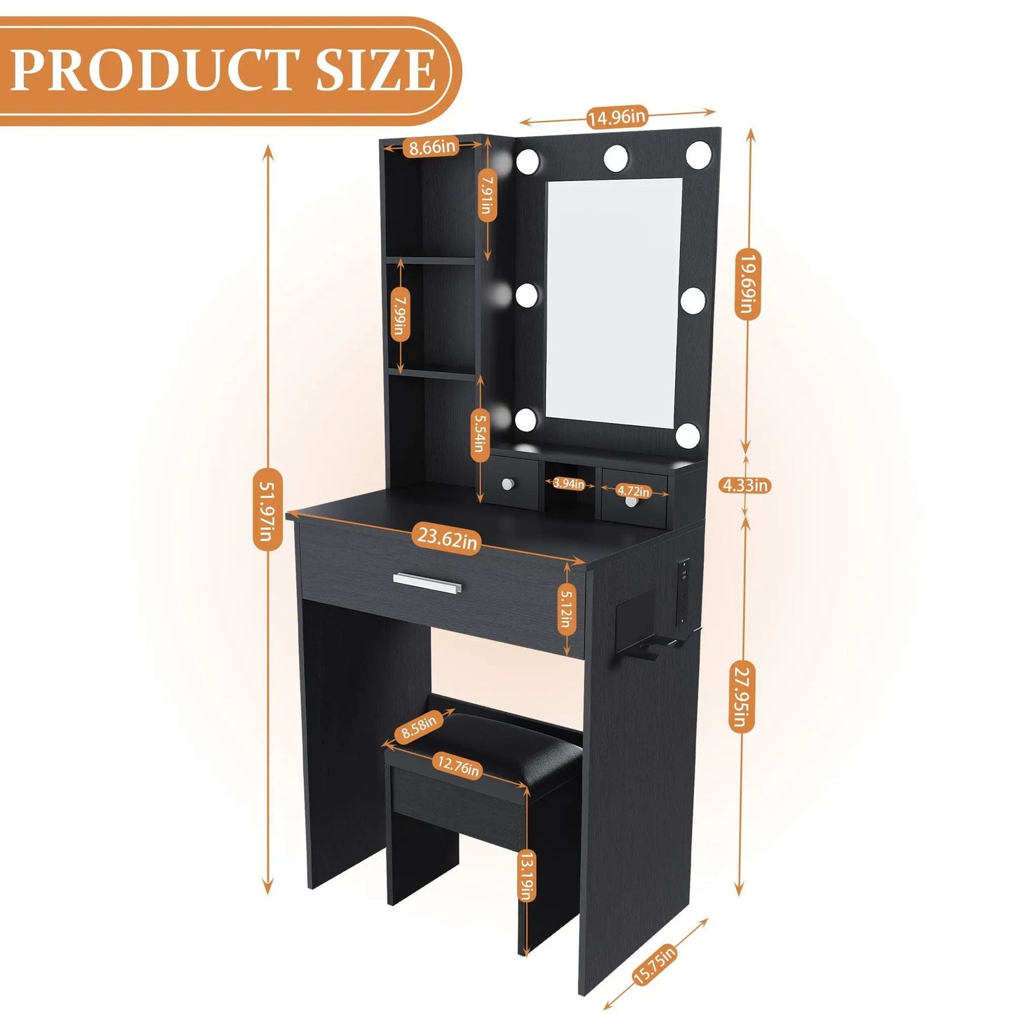 Vanity Table with Mirror and Hairdryer Holder
