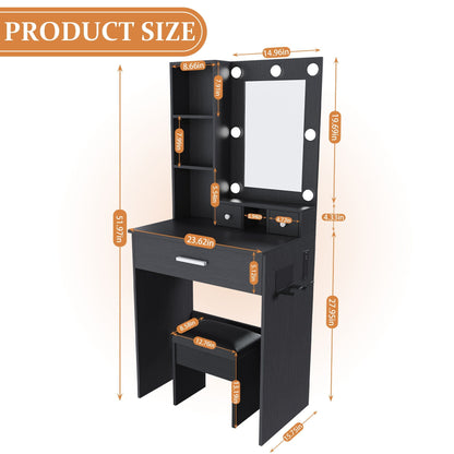 Vanity Set with Mirror by HouseOfZazla, black wood finish with LED lights and power outlet on Tampa Home & Garden Store