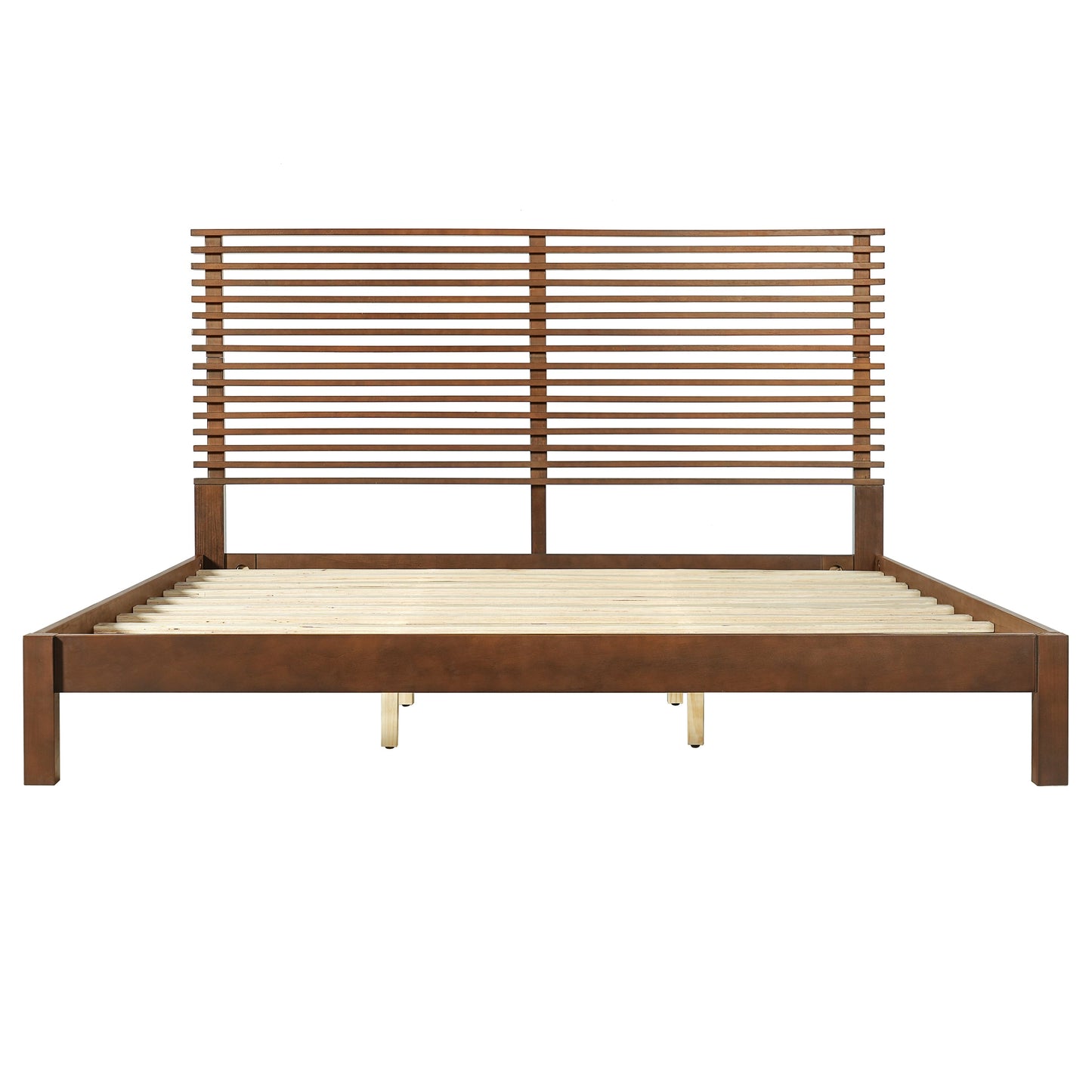 King Bed Frame with Walnut Headboard and Wood