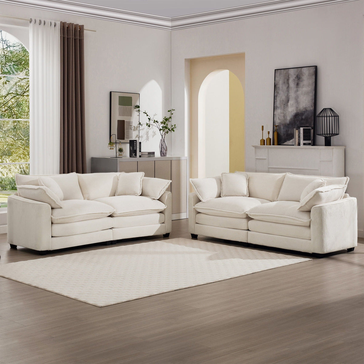 Elegant Oversized Sectional Sofa Set 3-piece in cream fabric with deep seats by HouseOfZazla on Tampa Home & Garden Store