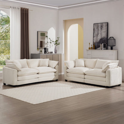 Elegant Oversized Sectional Sofa Set 3-piece in cream fabric with deep seats by HouseOfZazla on Tampa Home & Garden Store