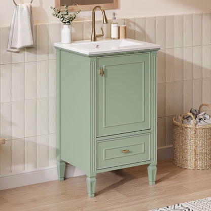 Retro bathroom vanity with sink in sage green, brass faucet, soft-closing doors by HouseOfZazla on Tampa Home & Garden Store