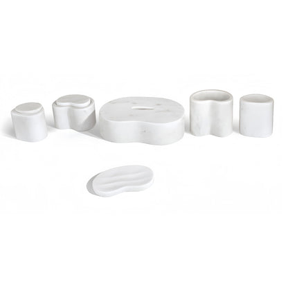 Elegant natural marble bathroom accessories set white with gray veining; marble tray HouseOfZazla on Tampa Home & Garden Store
