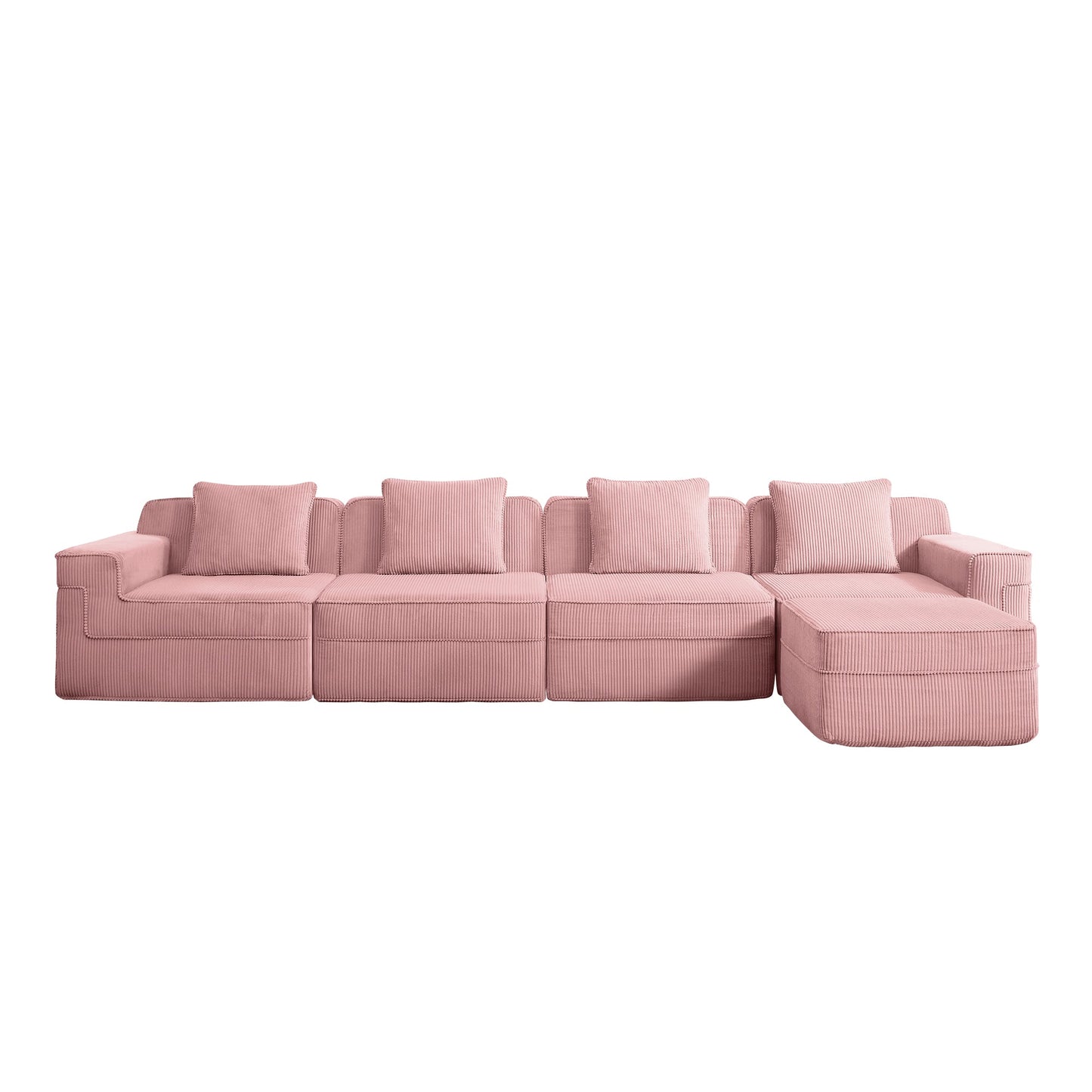 Modular 4-seat L‑shape pink corduroy sofa with plush back cushions by HouseOfZazla on Tampa Home & Garden Store