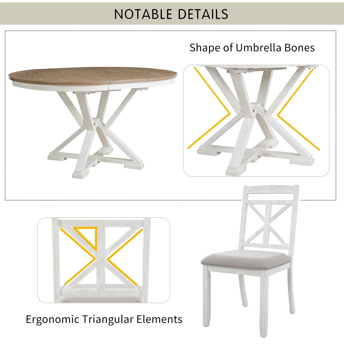 Dining Set Extendable Round Table and 4 Chairs